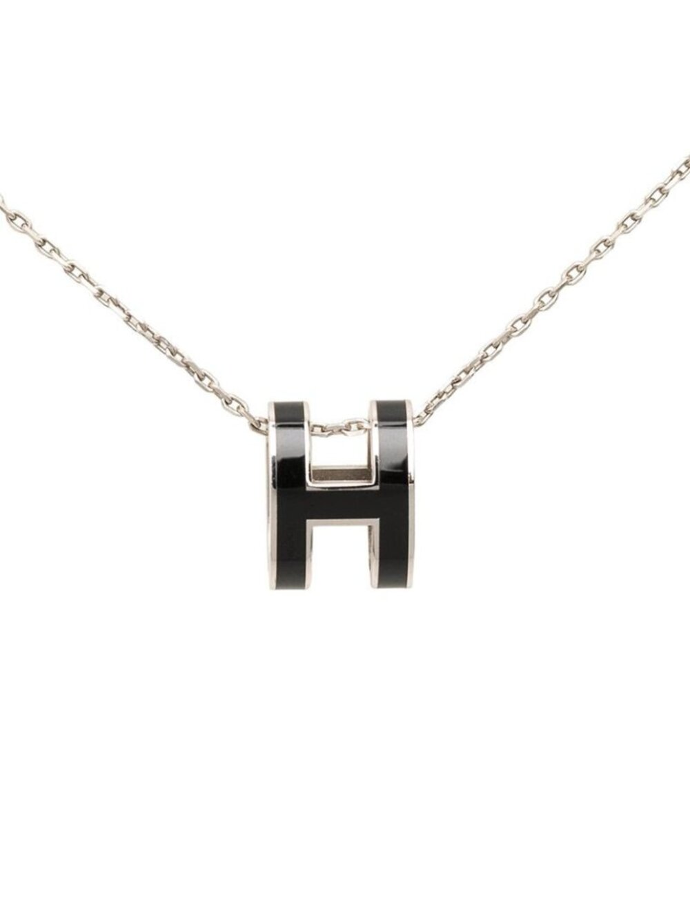 Hermes Pop H Logo Chain Pendant Silver Black Metal
